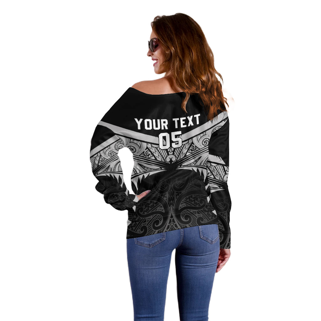 Custom New Zealand Cricket Off Shoulder Sweater Go Champions World Cup 2024 With Maori Pattern LT05 - Polynesian Pride