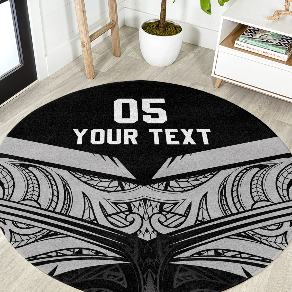 Custom New Zealand Cricket Round Carpet Go Champions World Cup 2024 With Maori Pattern LT05 Black - Polynesian Pride