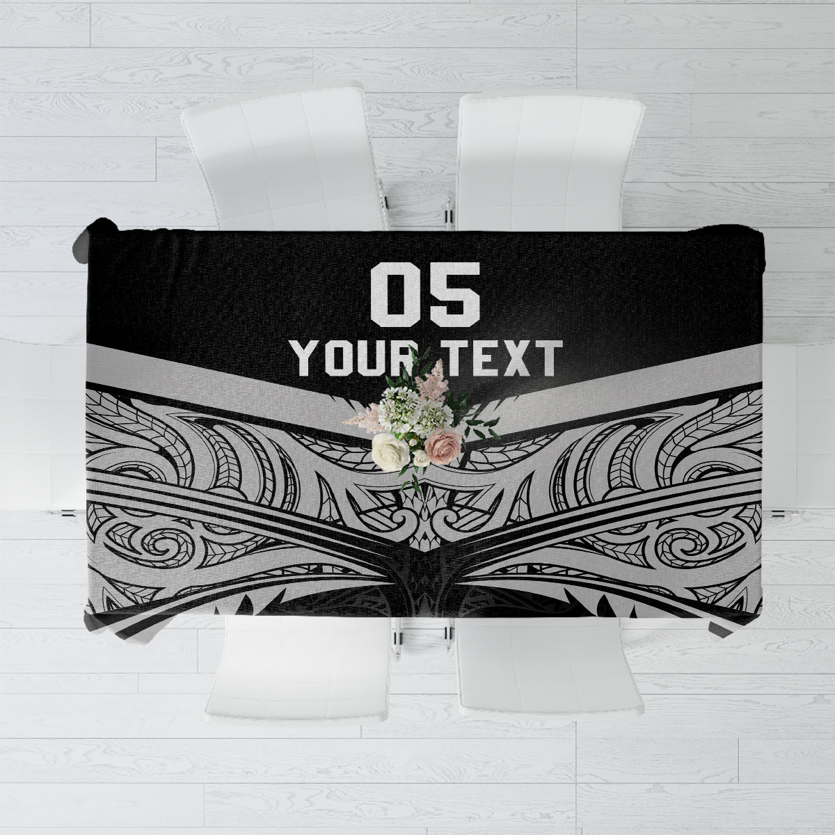Custom New Zealand Cricket Tablecloth Go Champions World Cup 2024 With Maori Pattern LT05 Black - Polynesian Pride