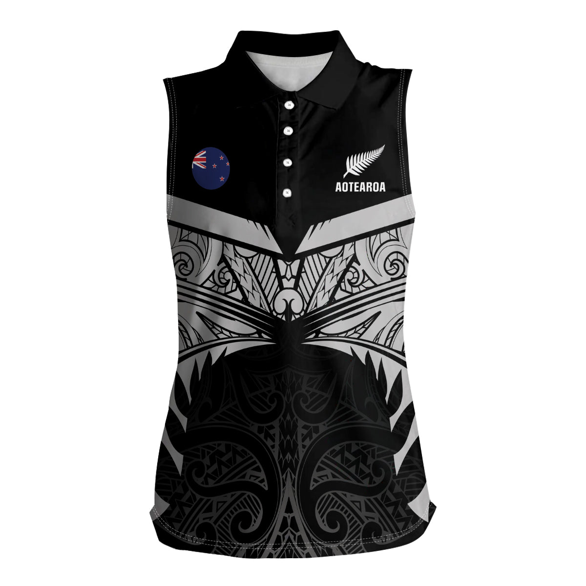 Custom New Zealand Cricket Women Sleeveless Polo Shirt Go Champions World Cup 2024 With Maori Pattern