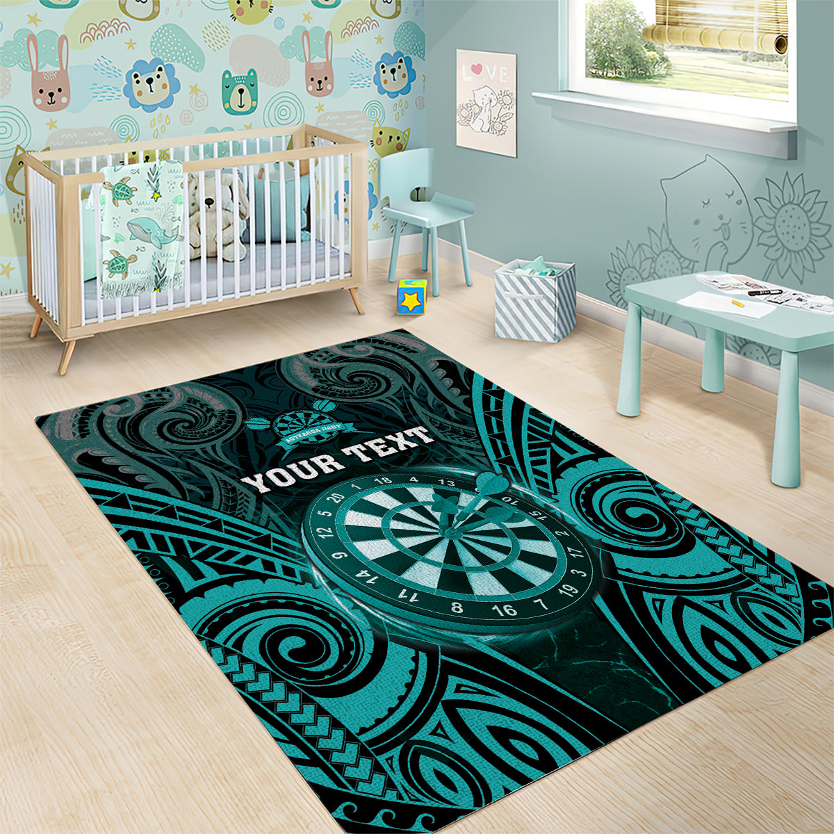 Personalised New Zealand Darts Area Rug Turquoise Dart Board Maori Pattern LT05 - Polynesian Pride