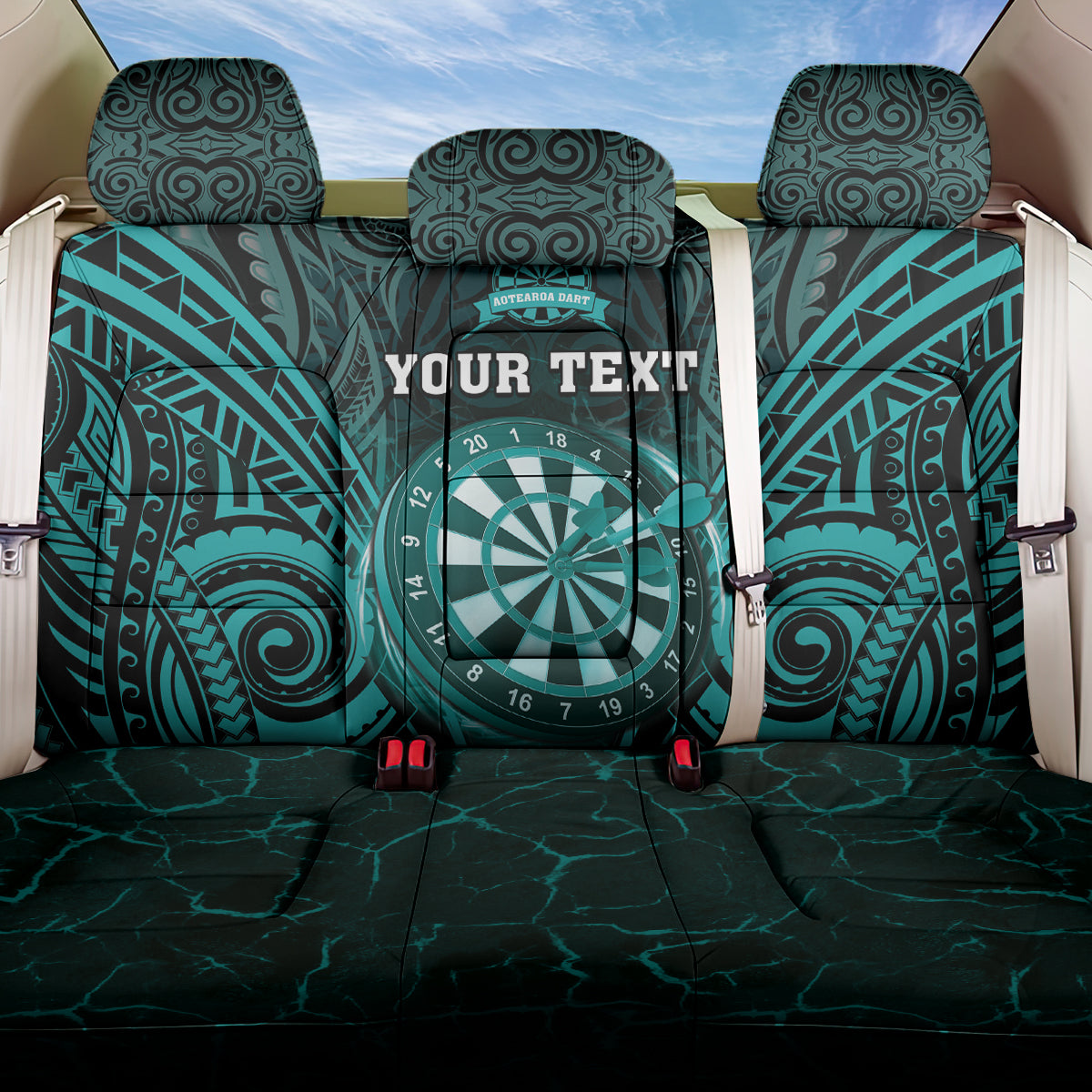 Personalised New Zealand Darts Back Car Seat Cover Turquoise Dart Board Maori Pattern LT05 One Size Turquoise - Polynesian Pride