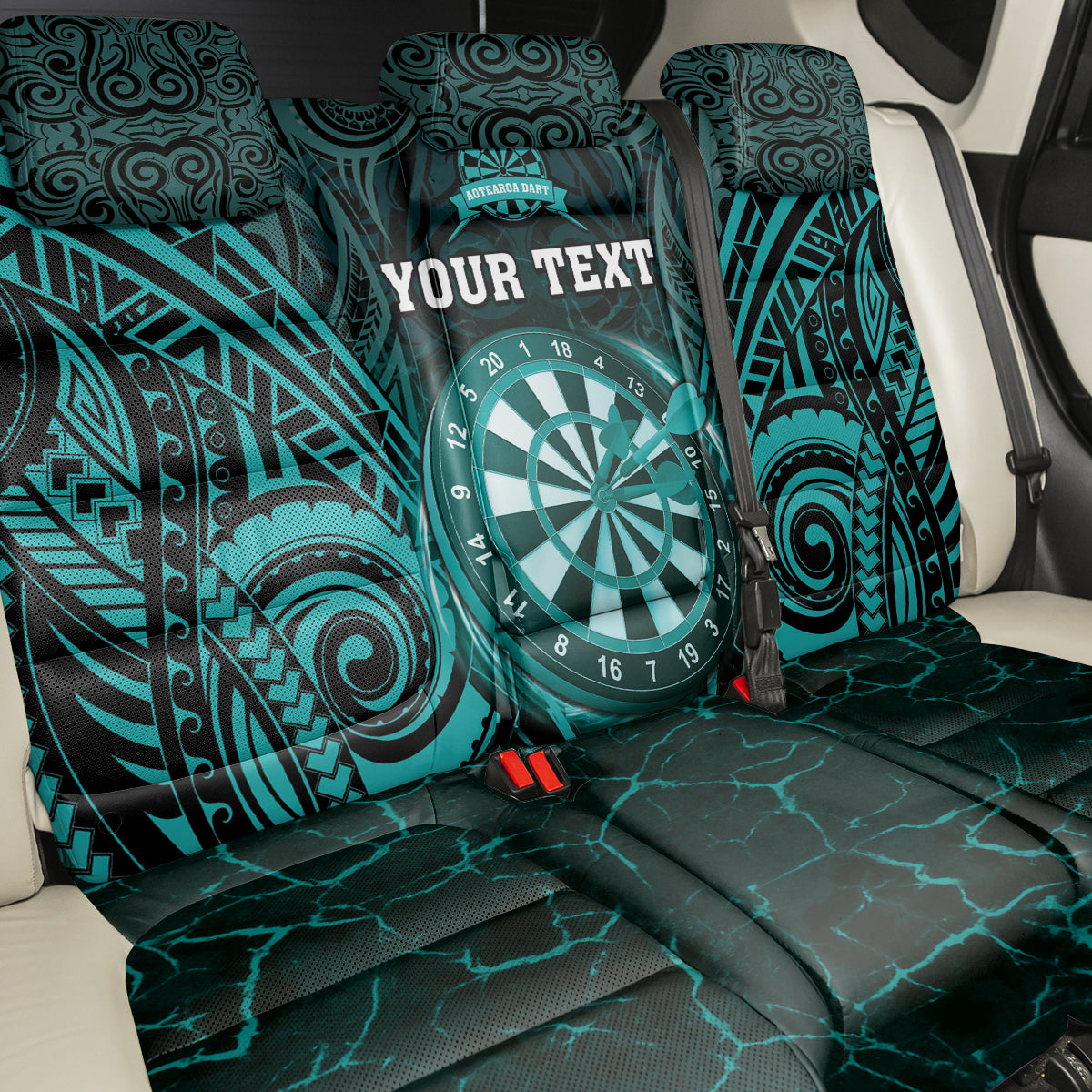 Personalised New Zealand Darts Back Car Seat Cover Turquoise Dart Board Maori Pattern LT05 - Polynesian Pride