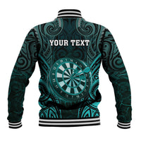 Personalised New Zealand Darts Baseball Jacket Turquoise Dart Board Maori Pattern LT05 - Polynesian Pride