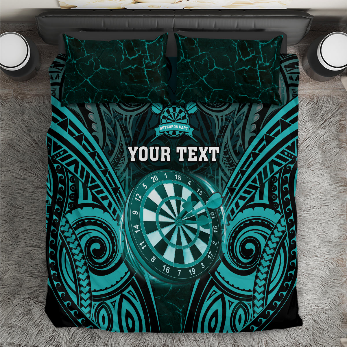 Personalised New Zealand Darts Bedding Set Turquoise Dart Board Maori Pattern LT05 Turquoise - Polynesian Pride
