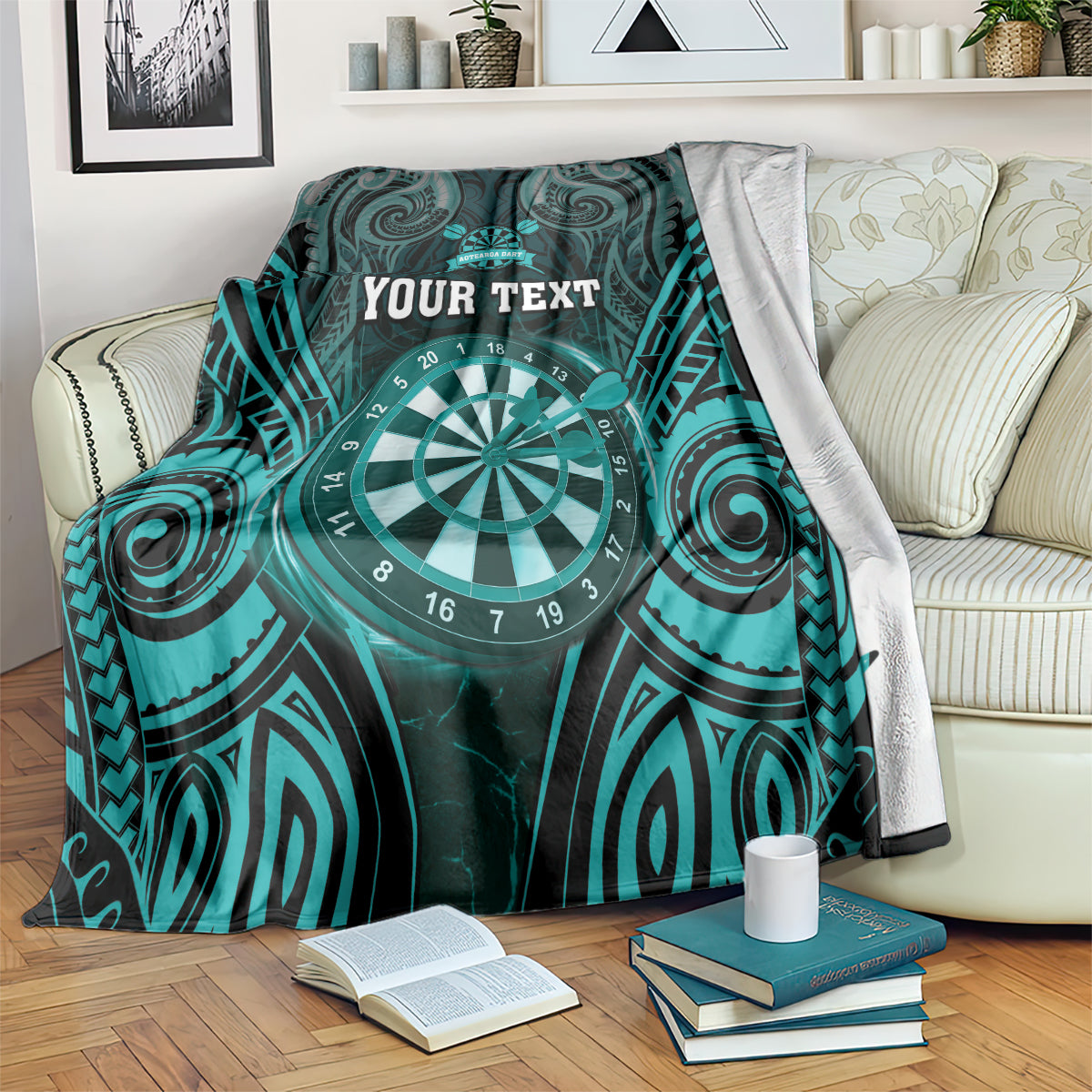 Personalised New Zealand Darts Blanket Turquoise Dart Board Maori Pattern LT05 Turquoise - Polynesian Pride