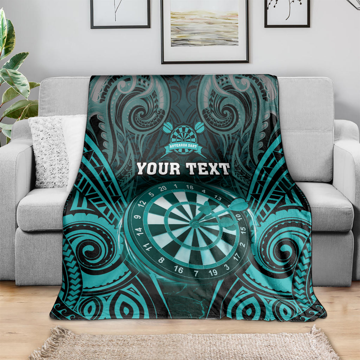Personalised New Zealand Darts Blanket Turquoise Dart Board Maori Pattern LT05 - Polynesian Pride