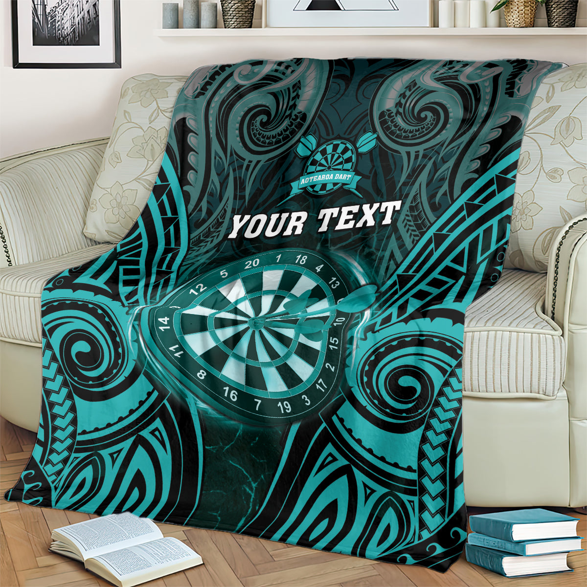 Personalised New Zealand Darts Blanket Turquoise Dart Board Maori Pattern LT05 - Polynesian Pride