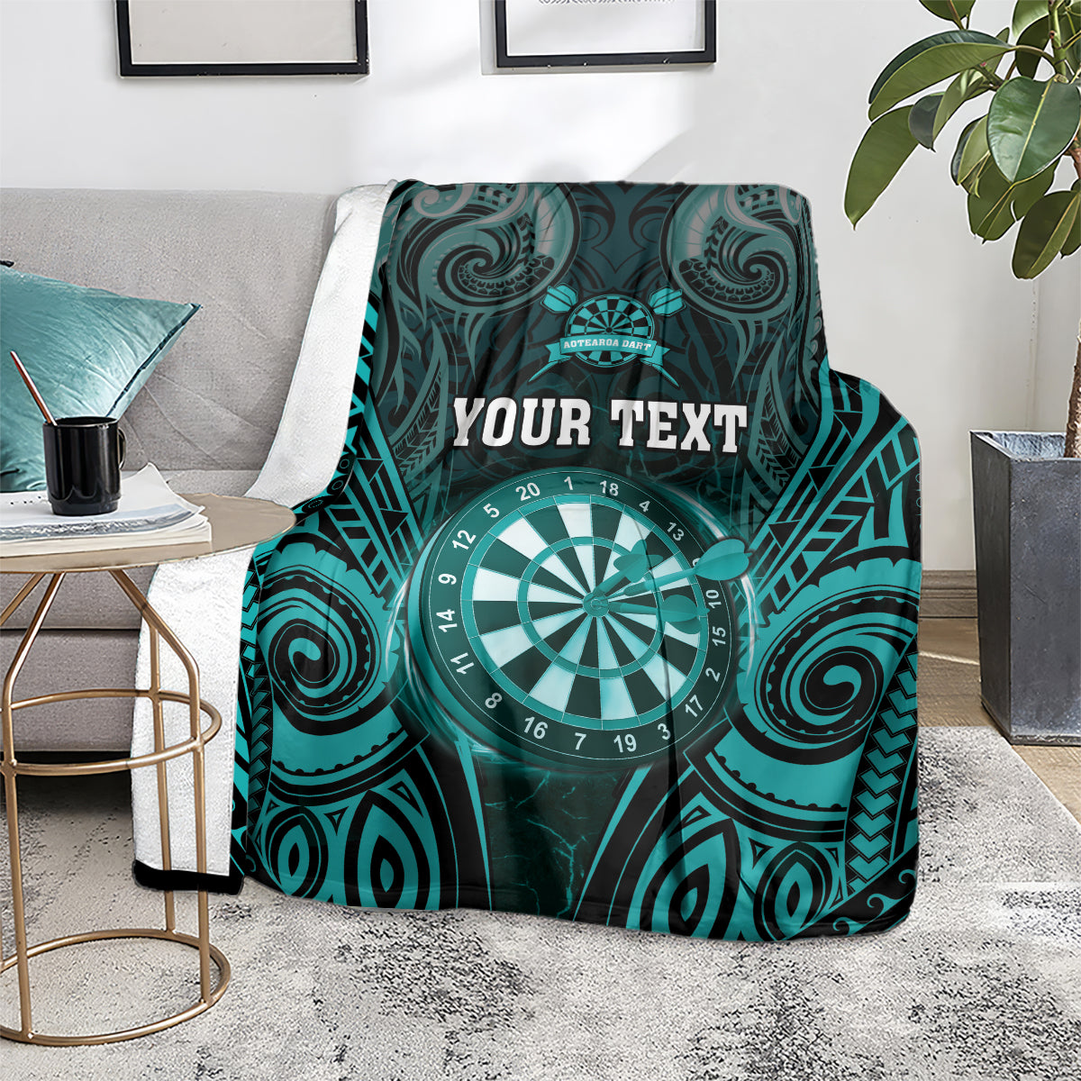 Personalised New Zealand Darts Blanket Turquoise Dart Board Maori Pattern LT05 - Polynesian Pride