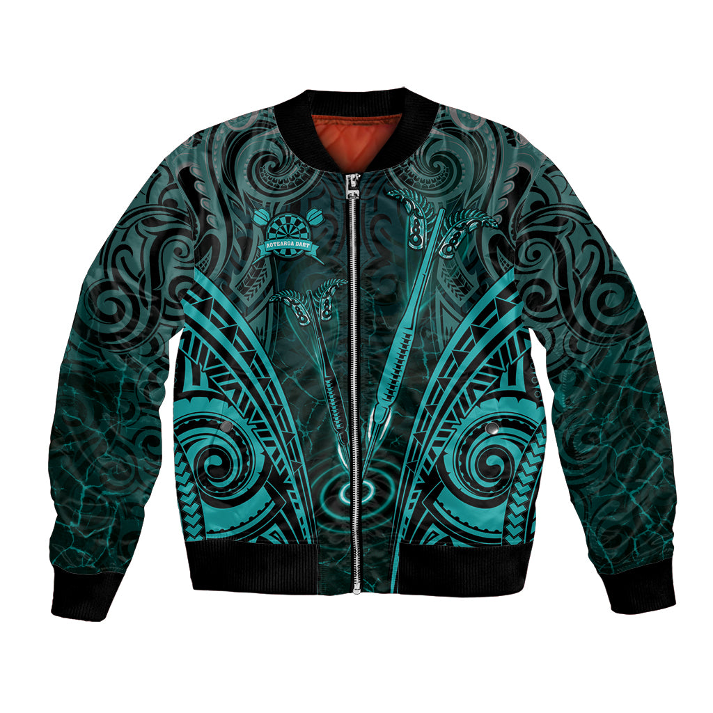 Personalised New Zealand Darts Bomber Jacket Turquoise Dart Board Maori Pattern LT05 Unisex Turquoise - Polynesian Pride