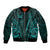 Personalised New Zealand Darts Bomber Jacket Turquoise Dart Board Maori Pattern