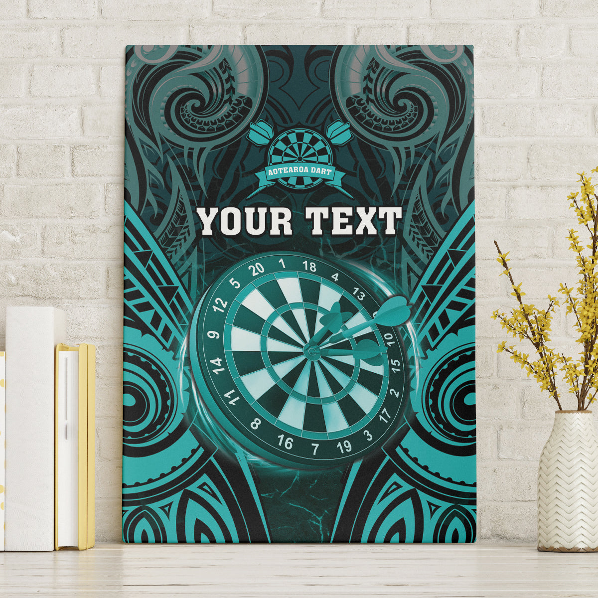 Personalised New Zealand Darts Canvas Wall Art Turquoise Dart Board Maori Pattern LT05 Without Frame Turquoise - Polynesian Pride