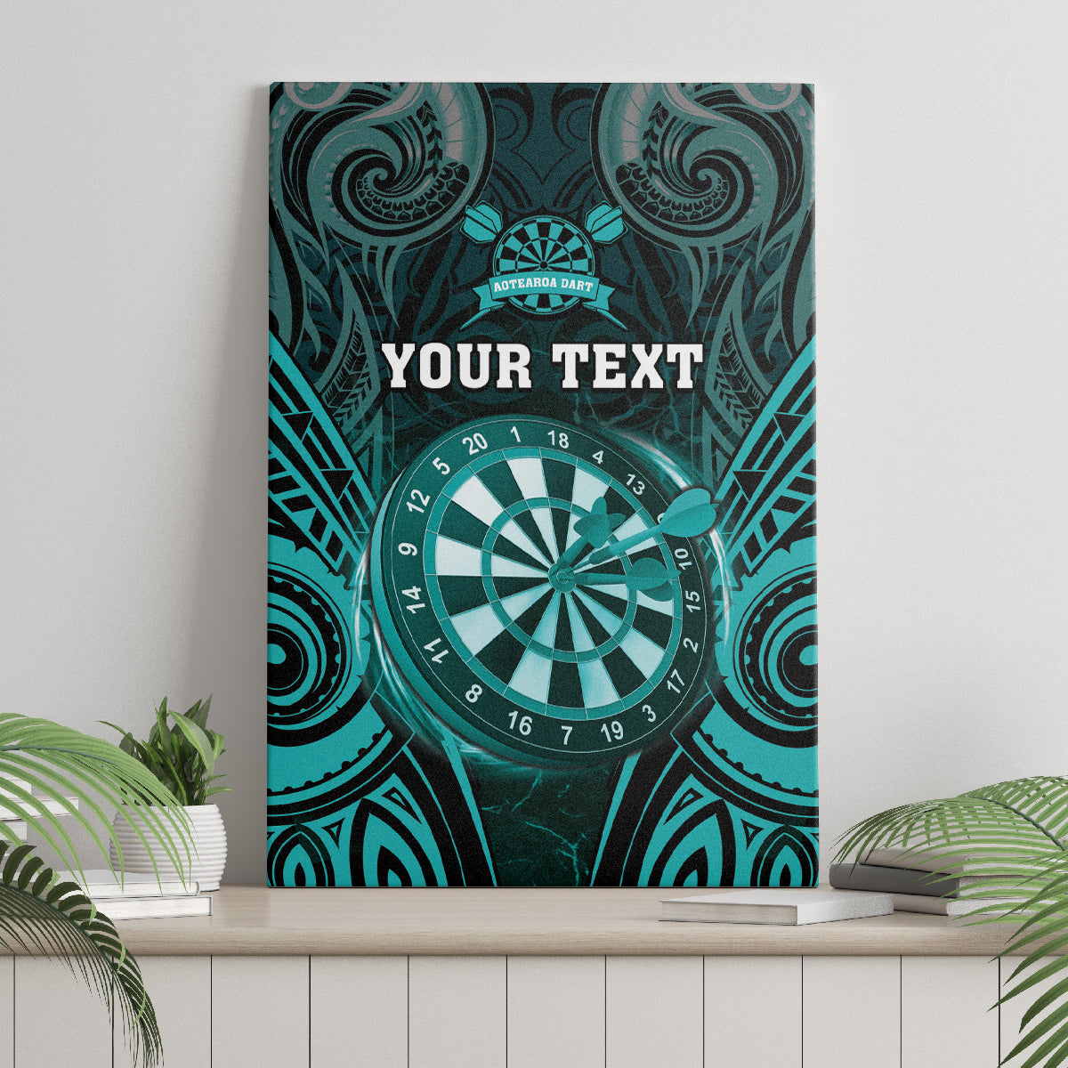 Personalised New Zealand Darts Canvas Wall Art Turquoise Dart Board Maori Pattern LT05 - Polynesian Pride