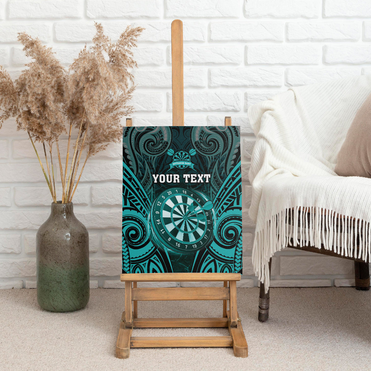 Personalised New Zealand Darts Canvas Wall Art Turquoise Dart Board Maori Pattern LT05 - Polynesian Pride