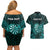 Personalised New Zealand Darts Couples Matching Off Shoulder Short Dress and Hawaiian Shirt Turquoise Dart Board Maori Pattern