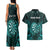 Personalised New Zealand Darts Couples Matching Tank Maxi Dress and Hawaiian Shirt Turquoise Dart Board Maori Pattern