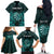 Personalised New Zealand Darts Family Matching Off The Shoulder Long Sleeve Dress and Hawaiian Shirt Turquoise Dart Board Maori Pattern