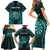 Personalised New Zealand Darts Family Matching Short Sleeve Bodycon Dress and Hawaiian Shirt Turquoise Dart Board Maori Pattern