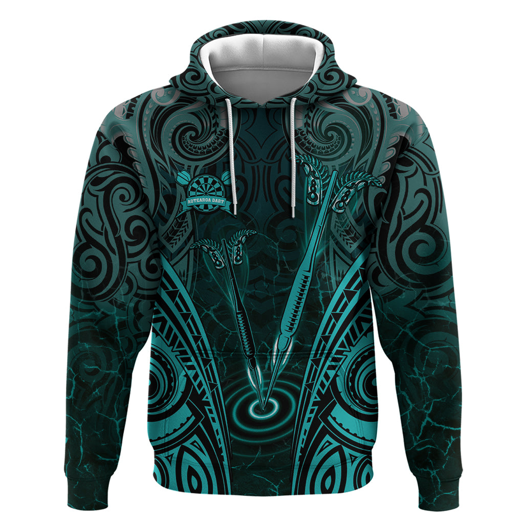Personalised New Zealand Darts Hoodie Turquoise Dart Board Maori Pattern LT05 Pullover Hoodie Turquoise - Polynesian Pride