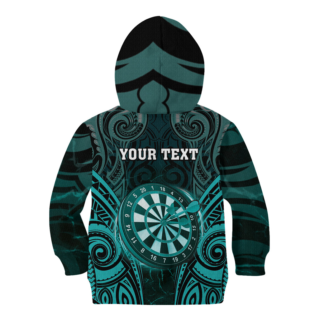 Personalised New Zealand Darts Kid Hoodie Turquoise Dart Board Maori Pattern LT05 - Polynesian Pride