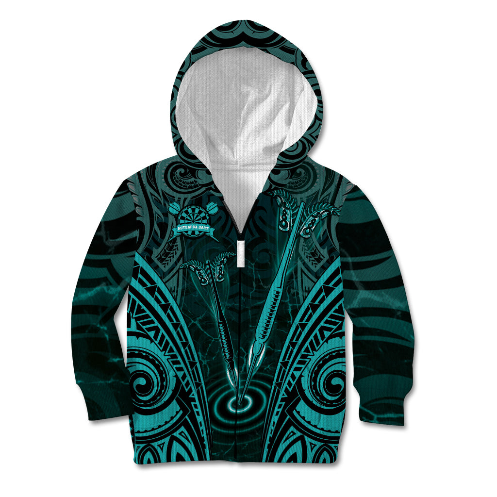 Personalised New Zealand Darts Kid Hoodie Turquoise Dart Board Maori Pattern LT05 Zip Hoodie Turquoise - Polynesian Pride
