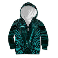 Personalised New Zealand Darts Kid Hoodie Turquoise Dart Board Maori Pattern LT05 Zip Hoodie Turquoise - Polynesian Pride