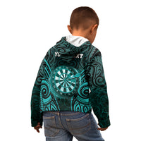 Personalised New Zealand Darts Kid Hoodie Turquoise Dart Board Maori Pattern LT05 - Polynesian Pride