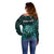 Personalised New Zealand Darts Off Shoulder Sweater Turquoise Dart Board Maori Pattern