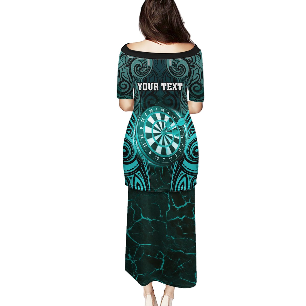 Personalised New Zealand Darts Puletasi Turquoise Dart Board Maori Pattern LT05 - Polynesian Pride