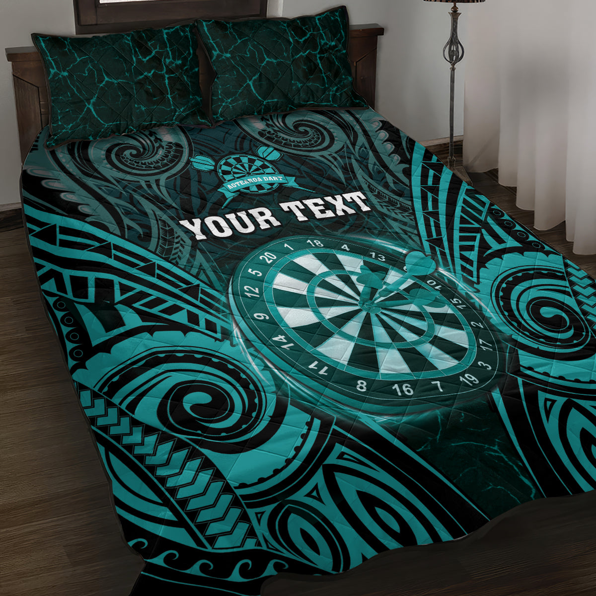 Personalised New Zealand Darts Quilt Bed Set Turquoise Dart Board Maori Pattern LT05 Turquoise - Polynesian Pride