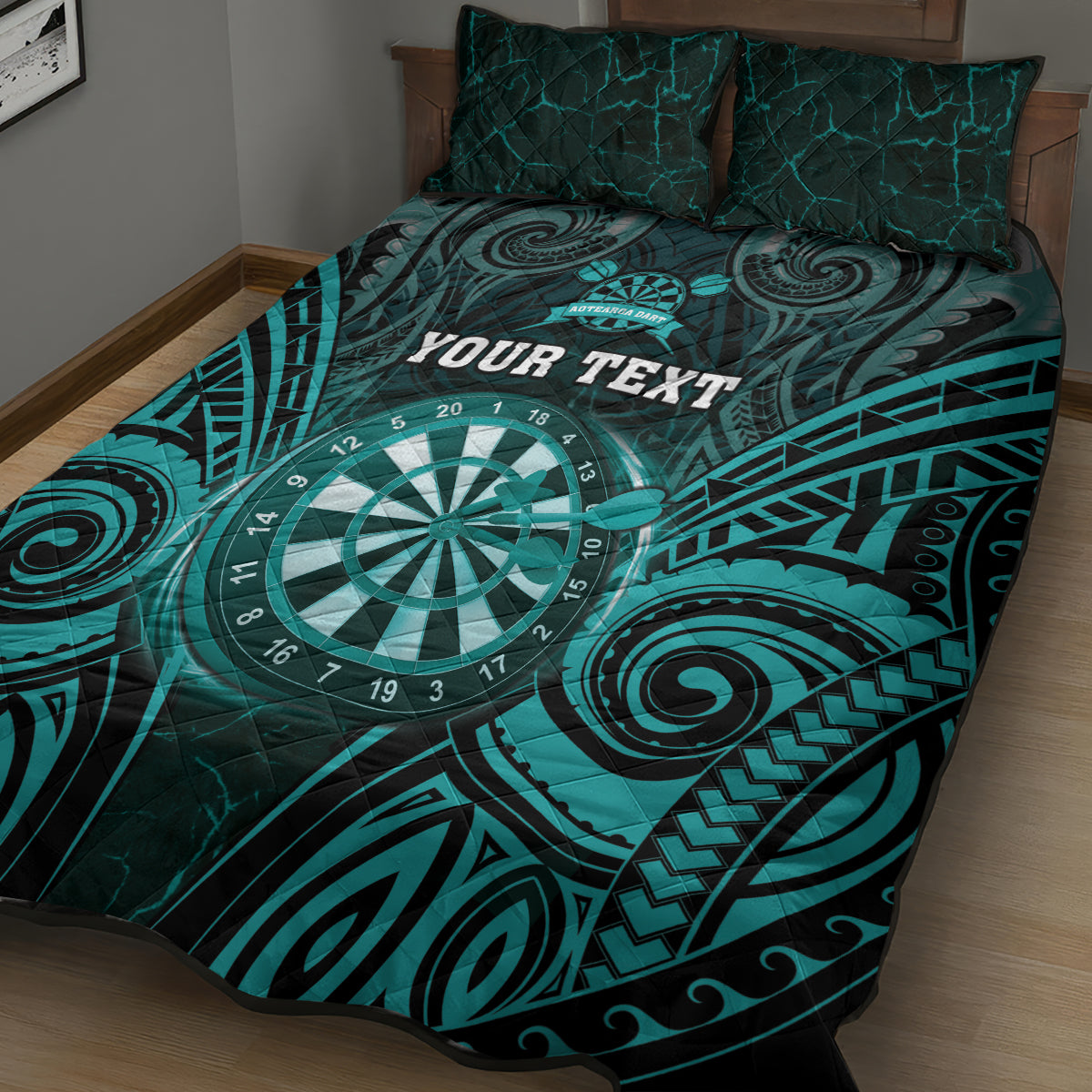 Personalised New Zealand Darts Quilt Bed Set Turquoise Dart Board Maori Pattern LT05 - Polynesian Pride