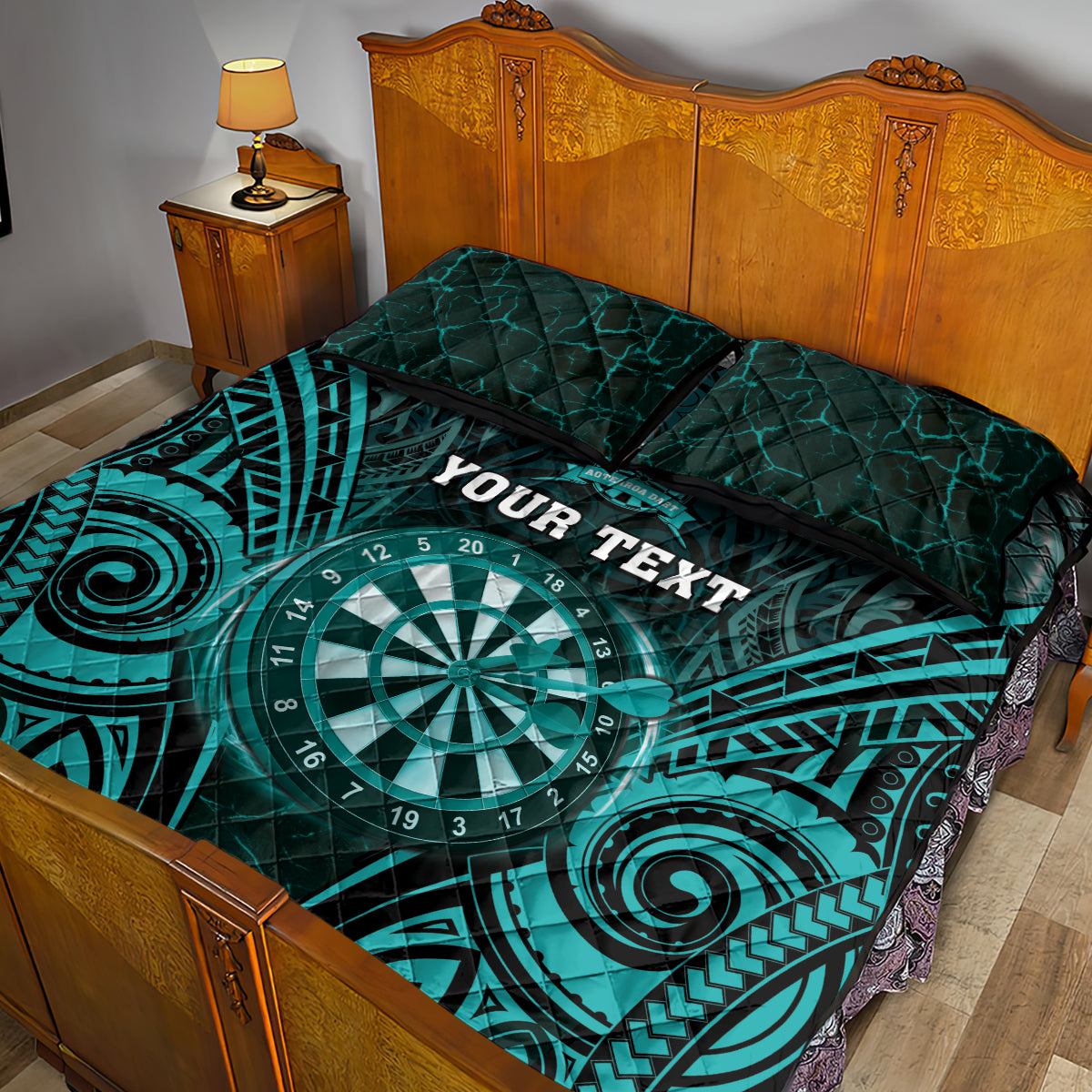 Personalised New Zealand Darts Quilt Bed Set Turquoise Dart Board Maori Pattern LT05 - Polynesian Pride