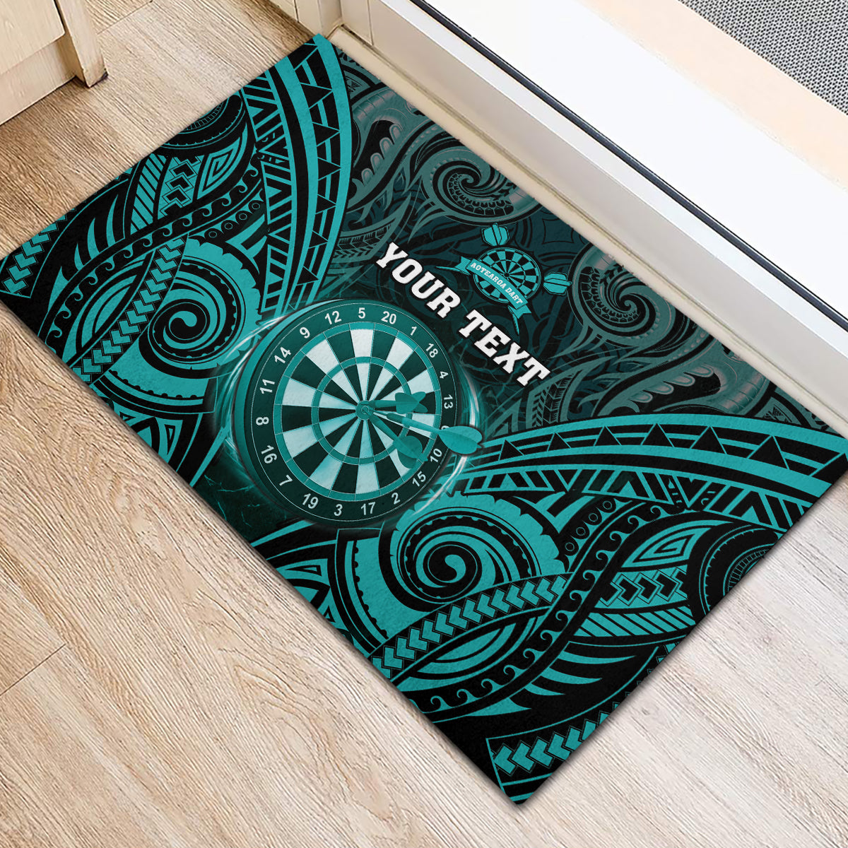 Personalised New Zealand Darts Rubber Doormat Turquoise Dart Board Maori Pattern LT05 - Polynesian Pride