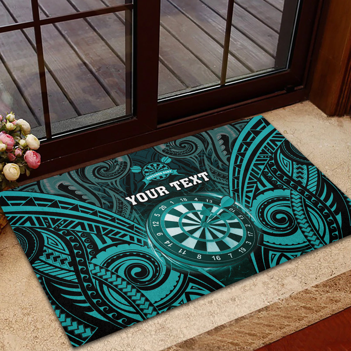 Personalised New Zealand Darts Rubber Doormat Turquoise Dart Board Maori Pattern LT05 - Polynesian Pride