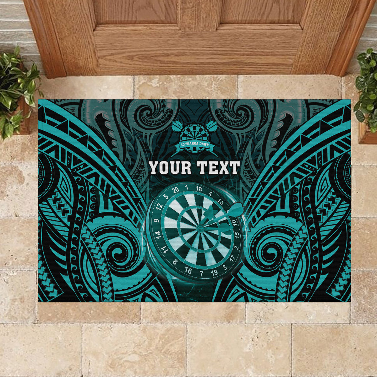 Personalised New Zealand Darts Rubber Doormat Turquoise Dart Board Maori Pattern LT05 - Polynesian Pride