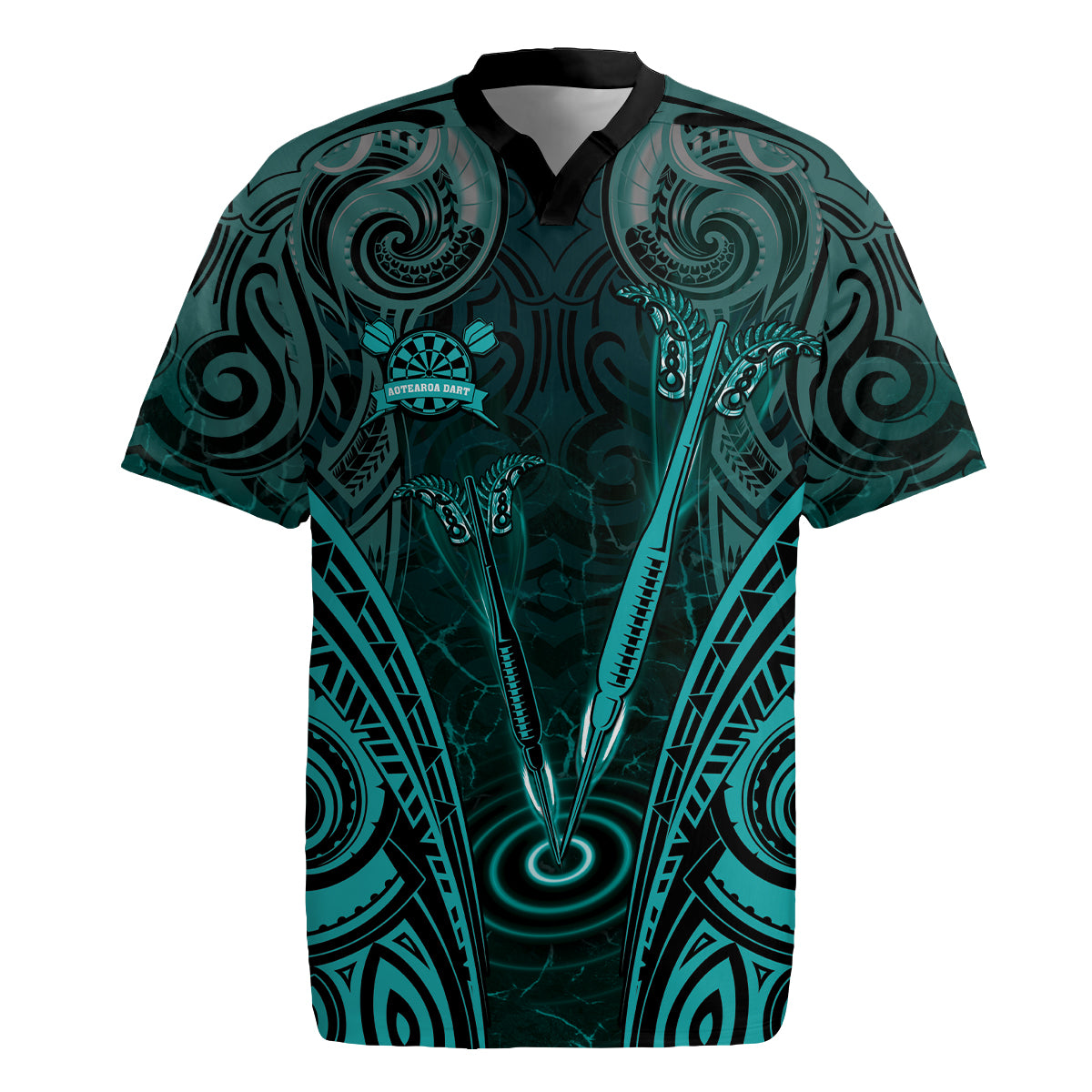 Personalised New Zealand Darts Rugby Jersey Turquoise Dart Board Maori Pattern LT05 Turquoise - Polynesian Pride