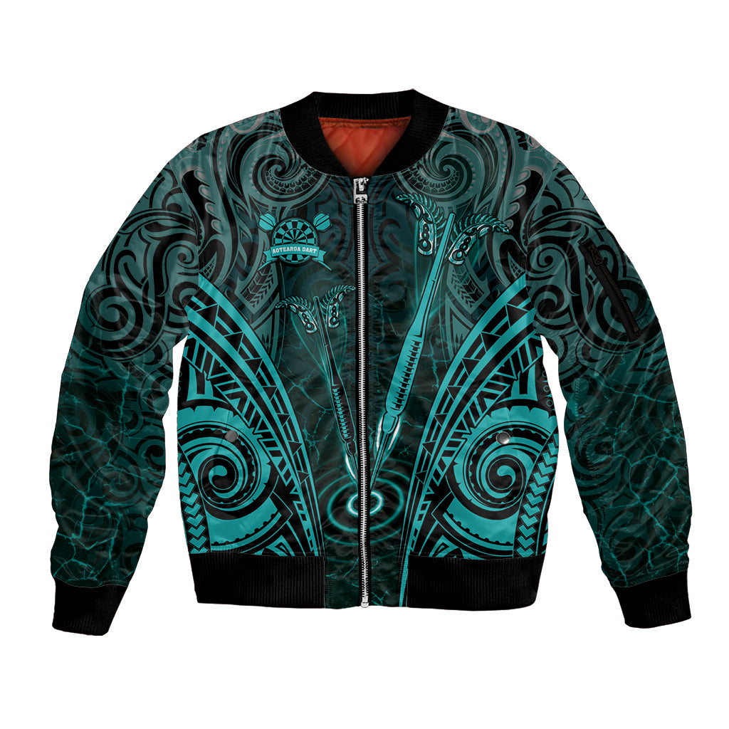 Personalised New Zealand Darts Sleeve Zip Bomber Jacket Turquoise Dart Board Maori Pattern LT05 Unisex Turquoise - Polynesian Pride