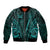 Personalised New Zealand Darts Sleeve Zip Bomber Jacket Turquoise Dart Board Maori Pattern