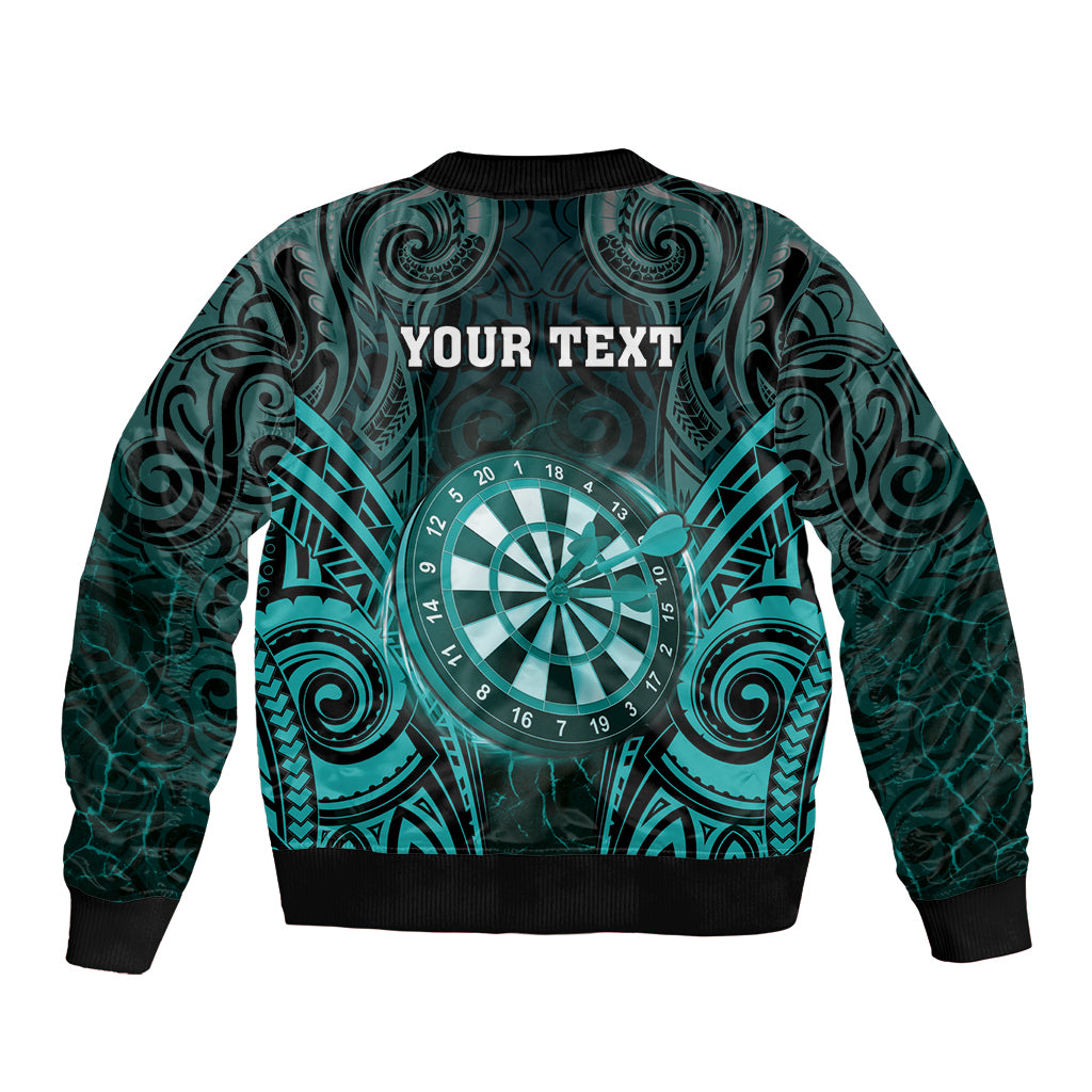 Personalised New Zealand Darts Sleeve Zip Bomber Jacket Turquoise Dart Board Maori Pattern LT05 - Polynesian Pride