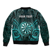 Personalised New Zealand Darts Sleeve Zip Bomber Jacket Turquoise Dart Board Maori Pattern LT05 - Polynesian Pride