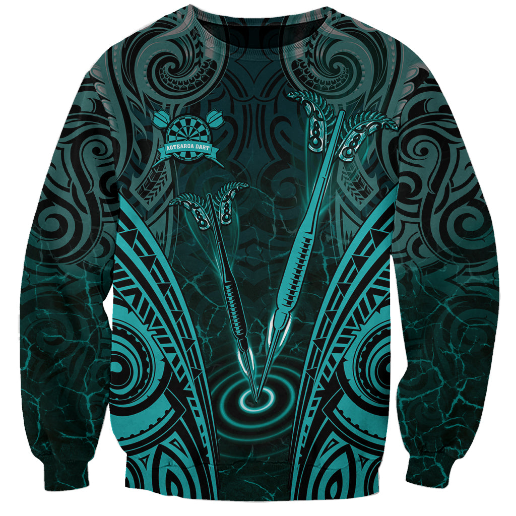 Personalised New Zealand Darts Sweatshirt Turquoise Dart Board Maori Pattern LT05 Unisex Turquoise - Polynesian Pride