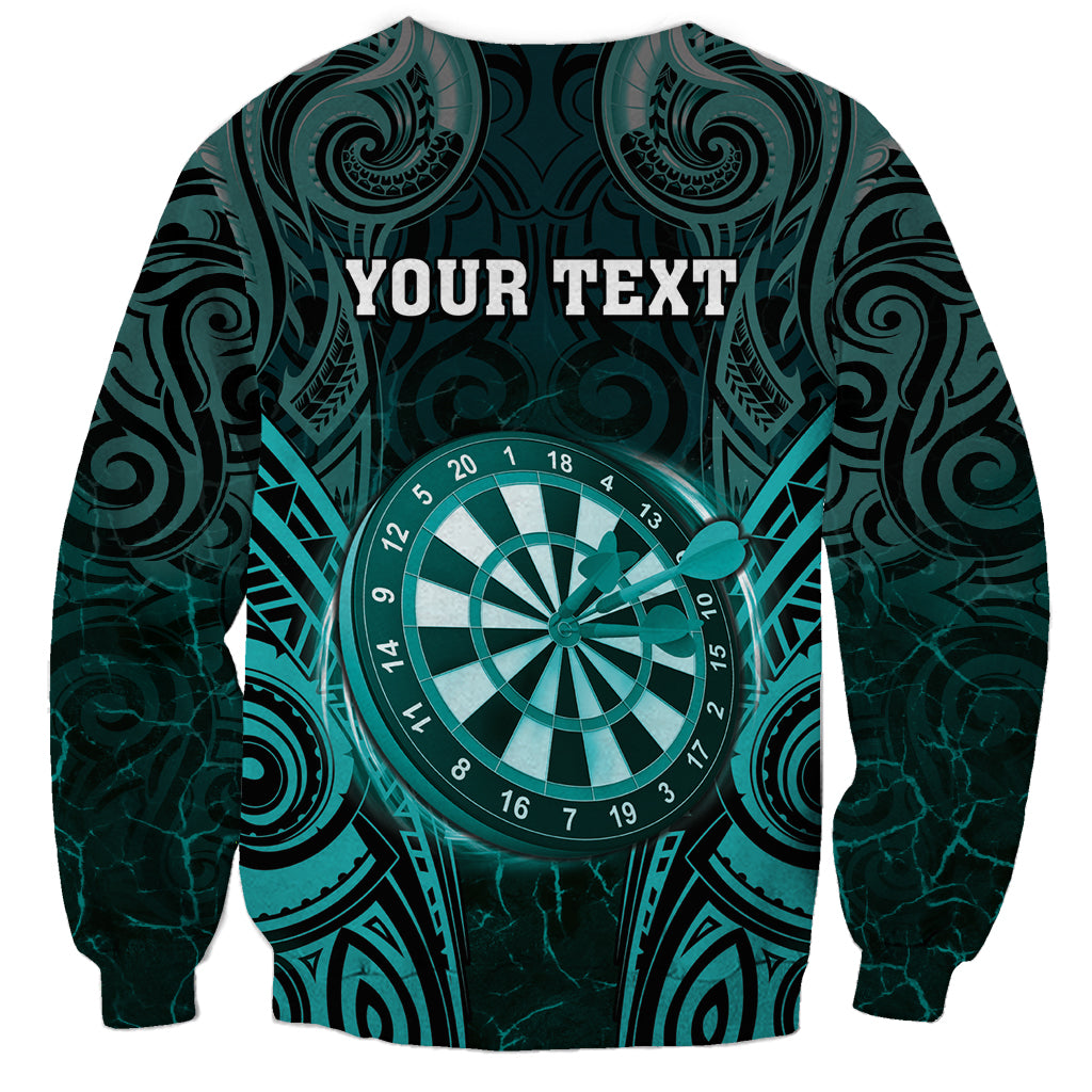 Personalised New Zealand Darts Sweatshirt Turquoise Dart Board Maori Pattern LT05 - Polynesian Pride