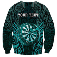 Personalised New Zealand Darts Sweatshirt Turquoise Dart Board Maori Pattern LT05 - Polynesian Pride