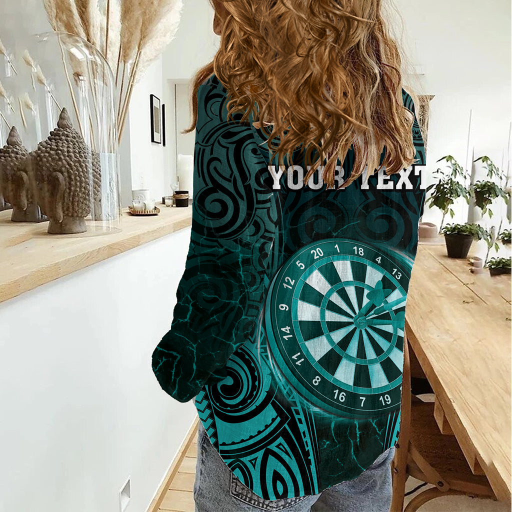 Personalised New Zealand Darts Women Casual Shirt Turquoise Dart Board Maori Pattern LT05 - Polynesian Pride