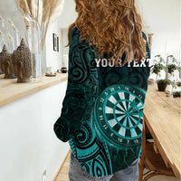 Personalised New Zealand Darts Women Casual Shirt Turquoise Dart Board Maori Pattern LT05 - Polynesian Pride
