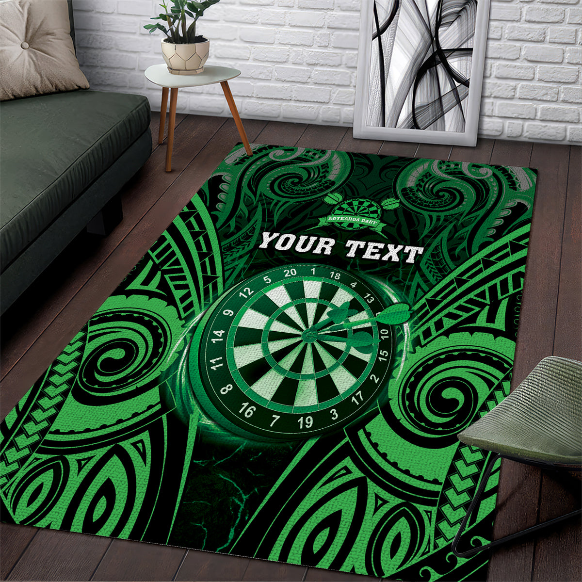 Personalised New Zealand Darts Area Rug Green Dart Board Maori Pattern LT05 Green - Polynesian Pride