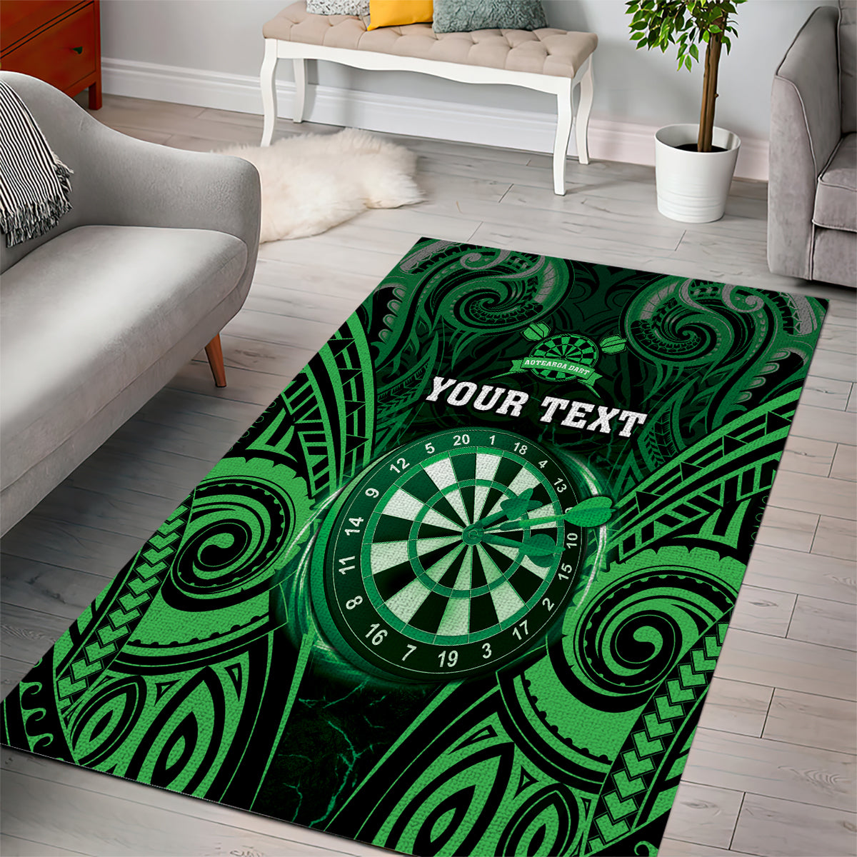 Personalised New Zealand Darts Area Rug Green Dart Board Maori Pattern LT05 - Polynesian Pride