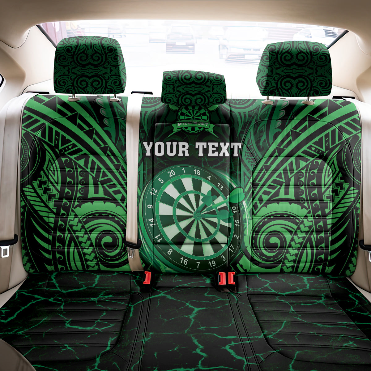 Personalised New Zealand Darts Back Car Seat Cover Green Dart Board Maori Pattern LT05 - Polynesian Pride