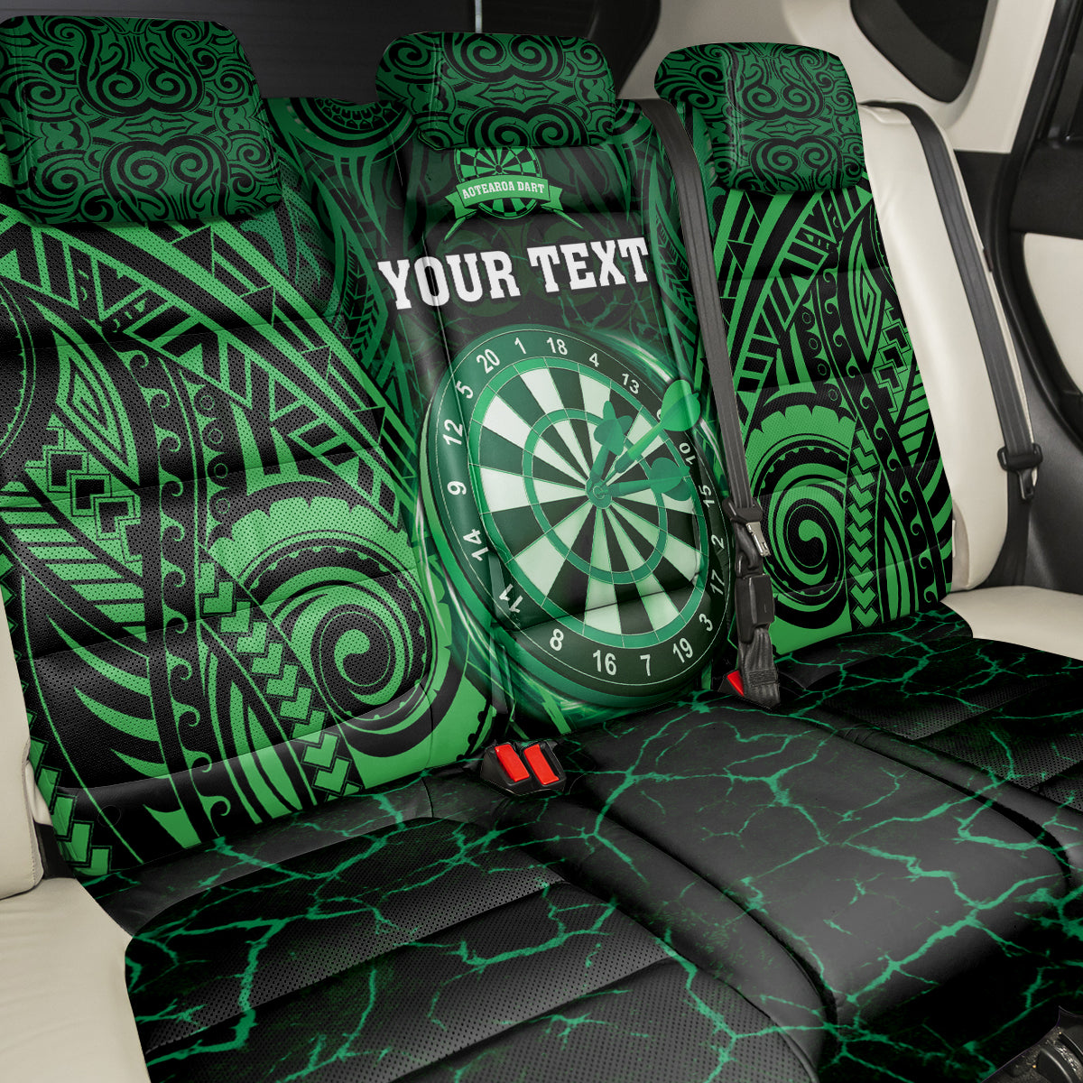 Personalised New Zealand Darts Back Car Seat Cover Green Dart Board Maori Pattern LT05 - Polynesian Pride