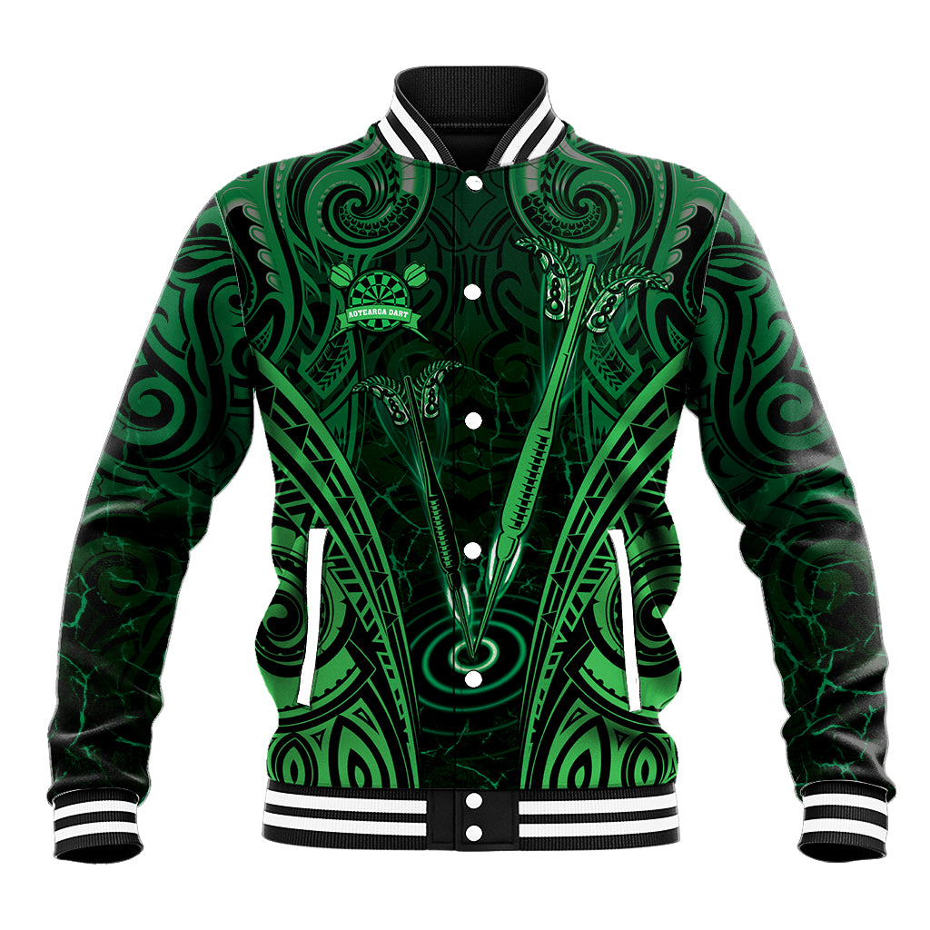Personalised New Zealand Darts Baseball Jacket Green Dart Board Maori Pattern LT05 Unisex Green - Polynesian Pride